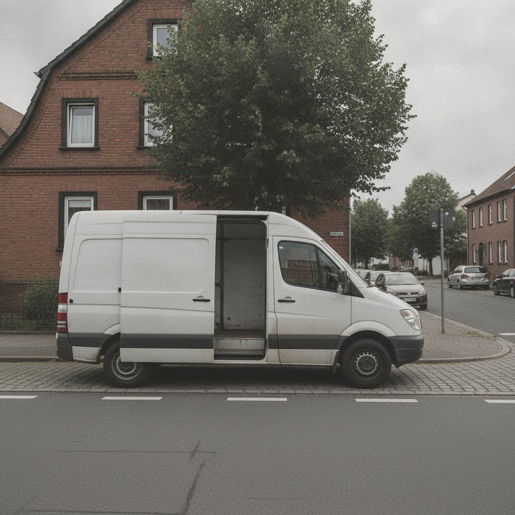 Transporter für die Schrottabholung parkt bereit auf einer Wohnstrasse