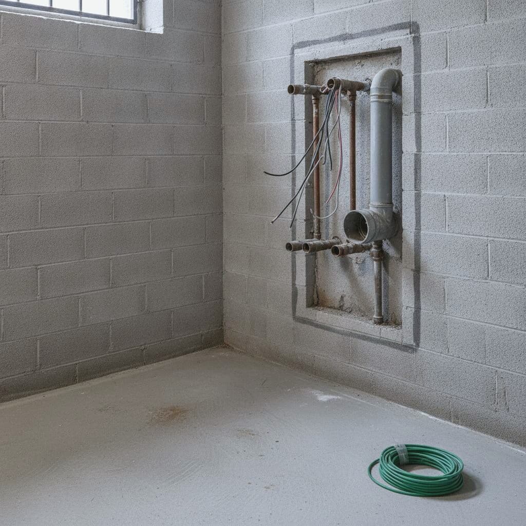 Ecke im Keller nach Ausbau einer alten Gasheizung